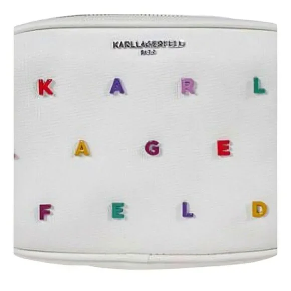 Karl Lagerfeld Colorful Lettered White Crossbody Bag w/ Signature Guitar Strap - Picture 3 of 12